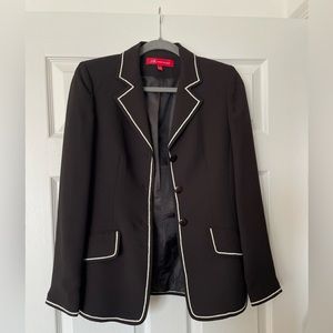 Anne Klein | Black Blazer with White Contrast Trim | Size 4